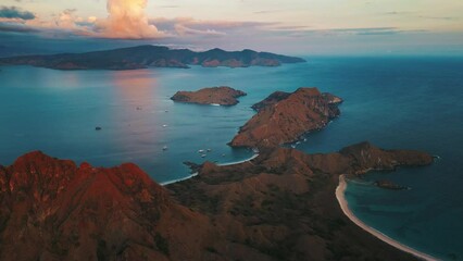 Poster - Aerial view of the Komodo National Park in Indonesia. Aerial view of the islands of Komodo National Park at sunset