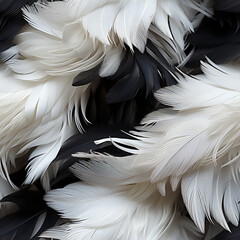 Aufkleber - Monochrome trends feather pattern texture background. Macro photography view.  Pattern for tiles. Generative AI technology.