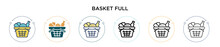 Basket Full Icon In Filled, Thin Line, Outline And Stroke Style. Vector Illustration Of Two Colored And Black Basket Full Vector Icons Designs Can Be Used For Mobile, Ui, Web
