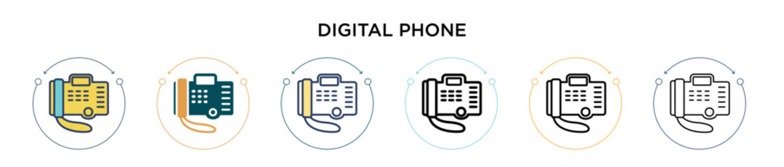 Wall Mural - Digital phone icon in filled, thin line, outline and stroke style. Vector illustration of two colored and black digital phone vector icons designs can be used for mobile, ui, web