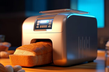 Fototapete - A programmable bread maker with multiple settings, allowing users to enjoy freshly baked bread with minimal effort. Generative AI technology.