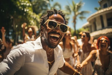 Dancing at a poolside party in a luxury hotel - stock photo concepts