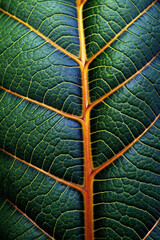Aufkleber - The intricate patterns and textures of a tree leaf, revealing its veins, serrations, and unique coloration. Generative AI technology.