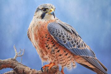 Poster - A pastel Falcon perched on a branch, its feathers adorned with subtle pastel shades and intricate details, radiating a sense of delicacy and freedom. Generative AI technology.