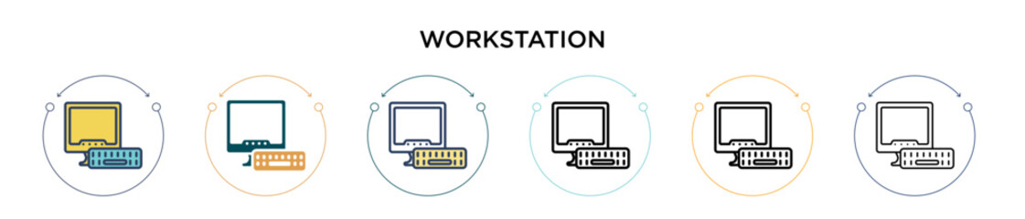 Wall Mural - workstation icon in filled, thin line, outline and stroke style. vector illustration of two colored 