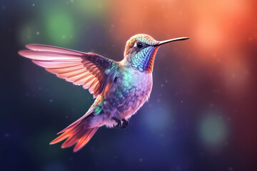 Fototapete - A pastel Hummingbird perched on a branch, its feathers adorned with subtle pastel shades and intricate details, radiating a sense of delicacy and freedom. Generative AI technology.