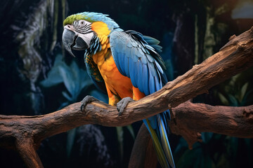 Fototapete - A pastel Macaw perched on a branch, its feathers adorned with subtle pastel shades and intricate details, radiating a sense of delicacy and freedom. Generative AI technology.