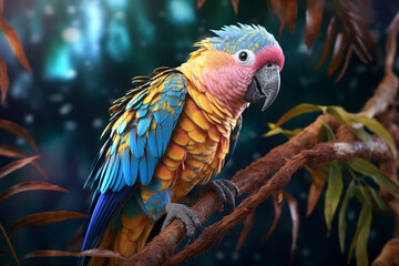Aufkleber - A pastel Parrot perched on a branch, its feathers adorned with subtle pastel shades and intricate details, radiating a sense of delicacy and freedom. Generative AI technology.