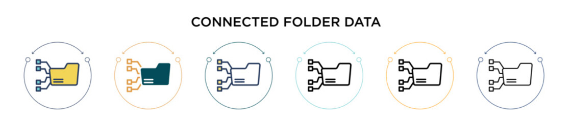 Wall Mural - connected folder data icon in filled, thin line, outline and stroke style. vector illustration of tw