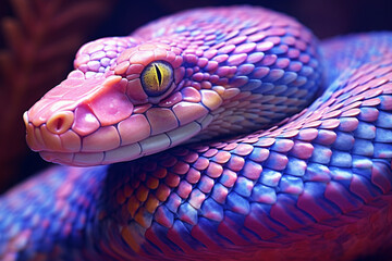 Aufkleber - A pastel-colored Snake with a majestic mane, rendered in soft hues of pink, purple, and blue, exuding a serene and regal presence. Generative AI technology.