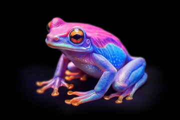 Fototapete - A pastel-colored Frog with a majestic mane, rendered in soft hues of pink, purple, and blue, exuding a serene and regal presence. Generative AI technology.
