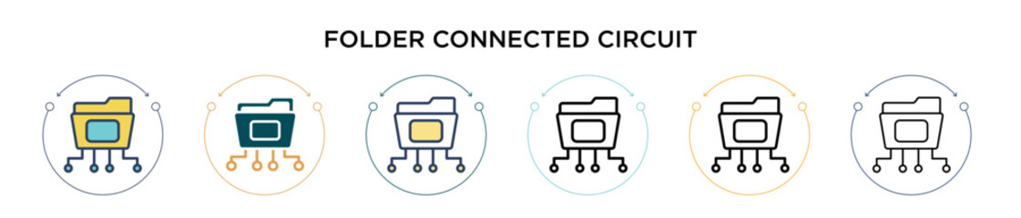 Wall Mural - folder connected circuit icon in filled, thin line, outline and stroke style. vector illustration of