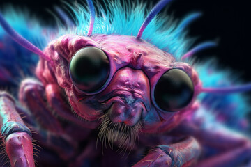 Poster - A pastel-colored Ant with a majestic mane, rendered in soft hues of pink, purple, and blue, exuding a serene and regal presence. Generative AI technology.
