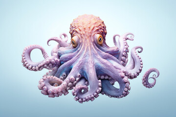 Fototapete - A pastel-colored Octopus with a majestic mane, rendered in soft hues of pink, purple, and blue, exuding a serene and regal presence. Generative AI technology.