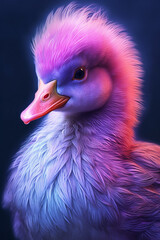 Aufkleber - A pastel-colored Duck with a majestic mane, rendered in soft hues of pink, purple, and blue, exuding a serene and regal presence. Generative AI technology.
