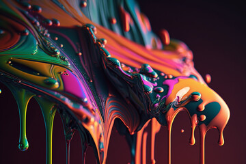 Aufkleber - A paintbrush with vibrant colors dripping from its bristles, creating a mesmerizing pattern of colorful streaks.  Generative AI technology.