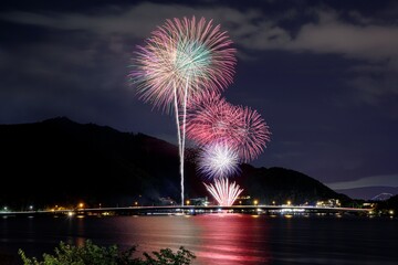 Wall Mural - 山梨県・富士河口湖町 河口湖湖上祭の花火