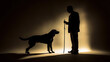 Silhouette of A Guide dog with blind man. golden, labrador, Guide Dog. Generative Ai