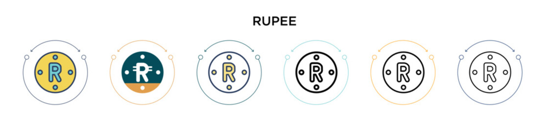 Poster - Rupee icon in filled, thin line, outline and stroke style. Vector illustration of two colored and black rupee vector icons designs can be used for mobile, ui, web