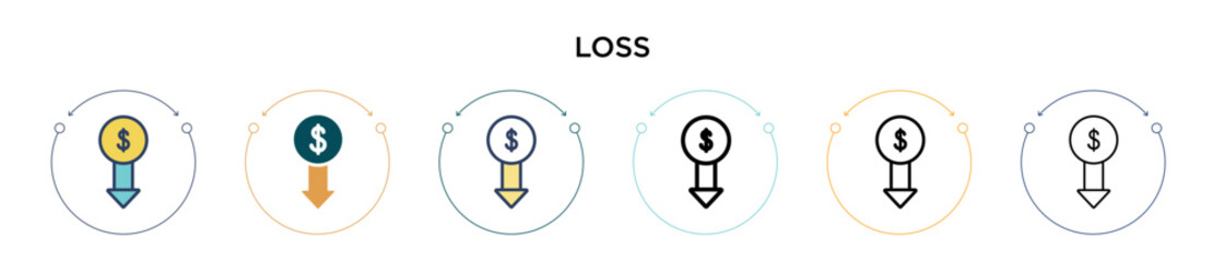 Loss icon in filled, thin line, outline and stroke style. Vector illustration of two colored and black loss vector icons designs can be used for mobile, ui, web