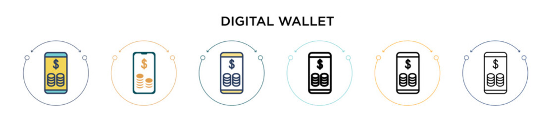 Wall Mural - digital wallet icon in filled, thin line, outline and stroke style. vector illustration of two color