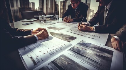 Wall Mural - close up businessman meeting with financial agency business meeting presentation Team discussing on table in office, business corperation thinking concept, Generative AI