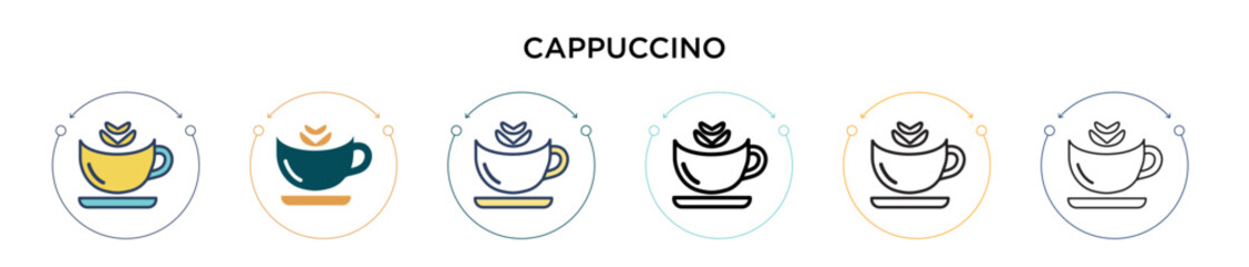 Wall Mural - Cappuccino icon in filled, thin line, outline and stroke style. Vector illustration of two colored and black cappuccino vector icons designs can be used for mobile, ui, web