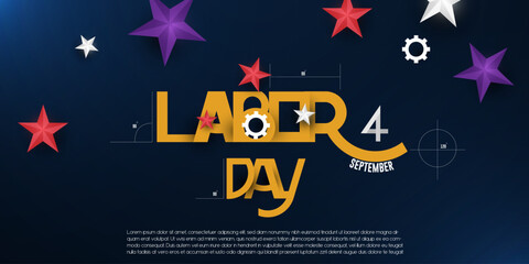 Wall Mural - Happy labor day, September 4th celebration concept. The backdrop for the blue and the USA flag star Horizontal poster design vector.