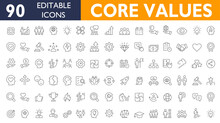 Core Values Icons Set Huge Collection Icons 90 Icons Editable Stroke Includes Such Qualities As Performance, Passion, Diversity, Exceptional, Innovative, Accountability, Will To Win, Empathy, Minded
