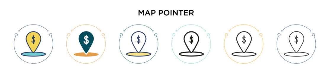 Wall Mural - Map pointer icon in filled, thin line, outline and stroke style. Vector illustration of two colored and black map pointer vector icons designs can be used for mobile, ui, web