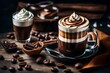 Coffee and hot chocolate with whipped cream
