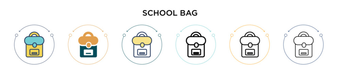 School bag icon in filled, thin line, outline and stroke style. Vector illustration of two colored and black school bag vector icons designs can be used for mobile, ui, web