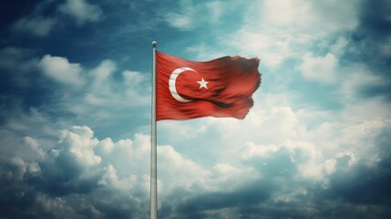 Wall Mural - Turkey flag on blue sky 