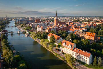 Summer scenery of Elblag city in the light of the setting sun. Poland