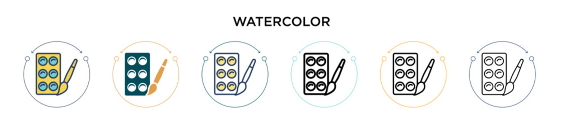 Wall Mural - watercolor icon in filled, thin line, outline and stroke style. vector illustration of two colored a
