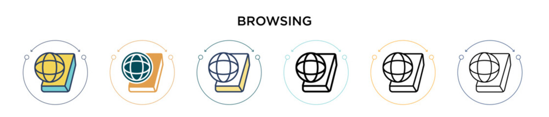 Wall Mural - Browsing icon in filled, thin line, outline and stroke style. Vector illustration of two colored and black browsing vector icons designs can be used for mobile, ui, web