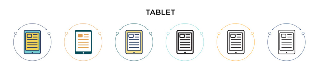 Wall Mural - tablet icon in filled, thin line, outline and stroke style. vector illustration of two colored and b