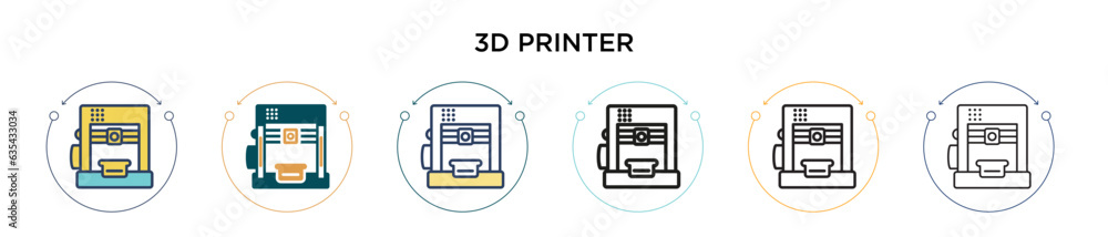 3d printer icon in filled, thin line, outline and stroke style. Vector ...