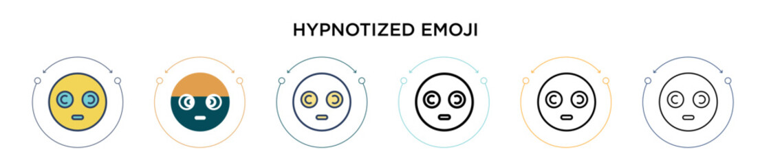 Wall Mural - Hypnotized emoji icon in filled, thin line, outline and stroke style. Vector illustration of two colored and black hypnotized emoji vector icons designs can be used for mobile, ui, web