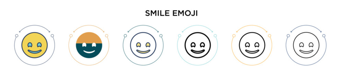 Wall Mural - Smile emoji icon in filled, thin line, outline and stroke style. Vector illustration of two colored and black smile emoji vector icons designs can be used for mobile, ui, web