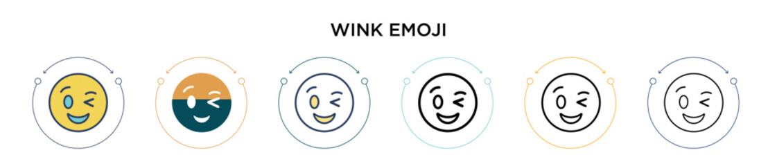 Wall Mural - Wink emoji icon in filled, thin line, outline and stroke style. Vector illustration of two colored and black wink emoji vector icons designs can be used for mobile, ui, web