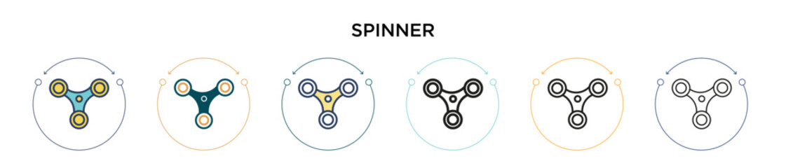 Spinner icon in filled, thin line, outline and stroke style. Vector illustration of two colored and black spinner vector icons designs can be used for mobile, ui, web