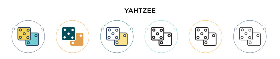 Wall Mural - yahtzee icon in filled, thin line, outline and stroke style. vector illustration of two colored and 