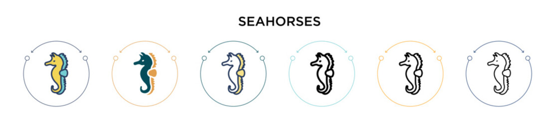 Wall Mural - Seahorses icon in filled, thin line, outline and stroke style. Vector illustration of two colored and black seahorses vector icons designs can be used for mobile, ui, web