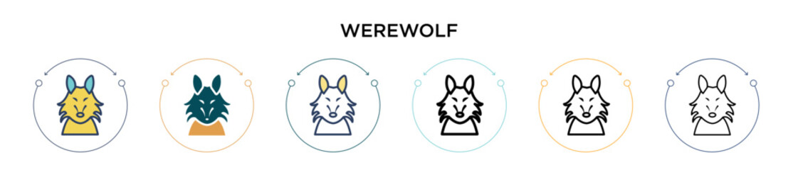 Wall Mural - Werewolf icon in filled, thin line, outline and stroke style. Vector illustration of two colored and black werewolf vector icons designs can be used for mobile, ui, web