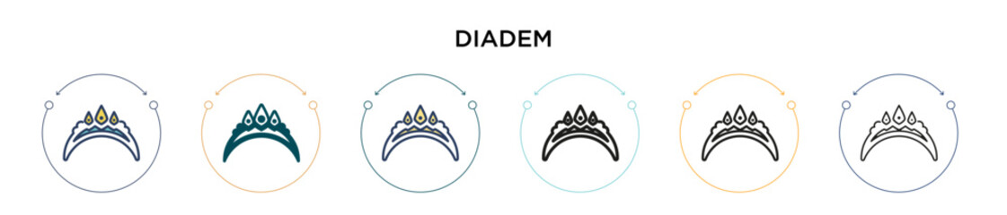 Wall Mural - Diadem icon in filled, thin line, outline and stroke style. Vector illustration of two colored and black diadem vector icons designs can be used for mobile, ui, web