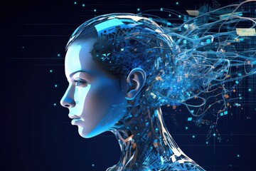 Wall Mural - AI robot womans head abstract illustration - Generative AI.