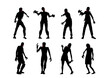 Vector zombie collection in silhouette style. Many action. Illustration about the bloody monsters crowd form virus outbreak. Halloween element.