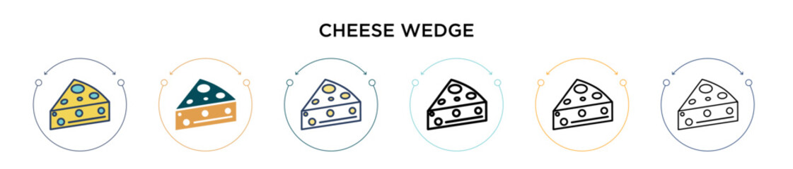 Cheese wedge icon in filled, thin line, outline and stroke style. Vector illustration of two colored and black cheese wedge vector icons designs can be used for mobile, ui, web