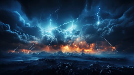 Sticker - Epic lightning storm illuminating the night sky, nature's electrifying display, 8k height resolution,